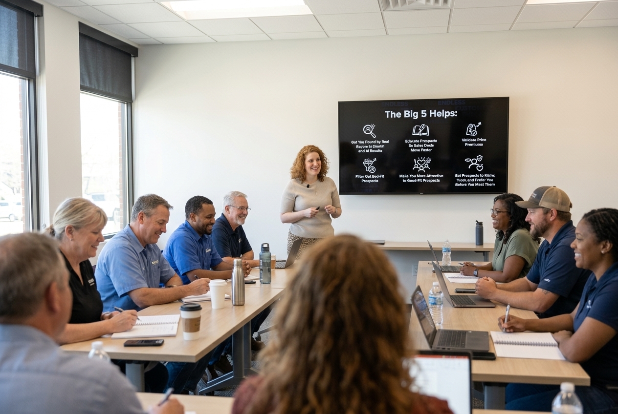 Jessica Palmeri leading a hands-on HubSpot training session with a room of business owners