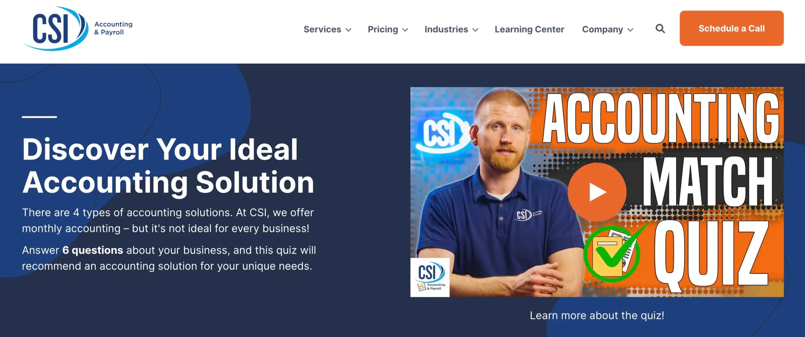 A self-selection quiz built for CSI Accounting