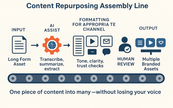 An AI-assisted content assembly line turning expert insight into many formats