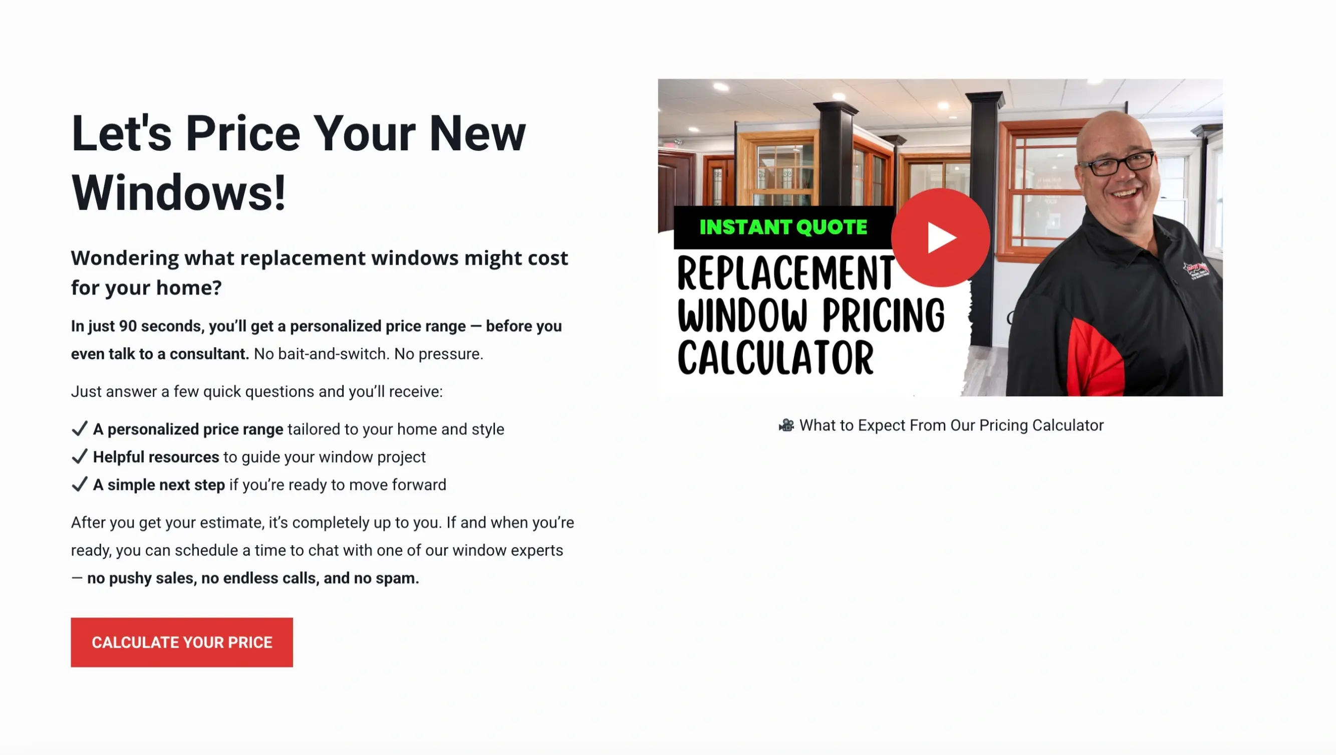 A self-pricing tool built for Energy Swing Windows